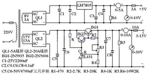 3～15V穩壓可調電源電路圖